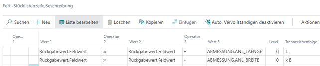 Fert. Stücklistenzeile Beschreibung