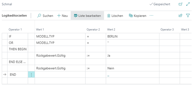 Logikzeilen gefüllt