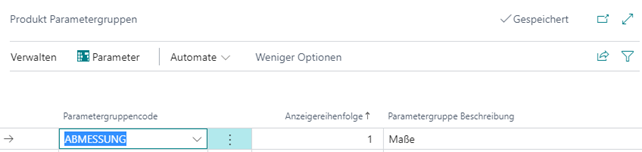 Produkt Parametergruppen