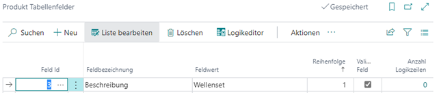 Produkt Tabellenfelder