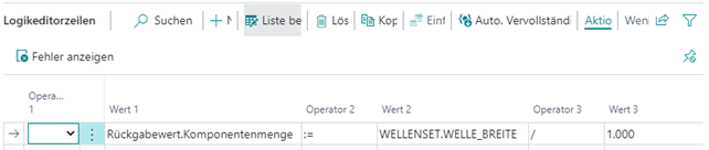 Fertigungsstückliste: Logikeditorzeilen