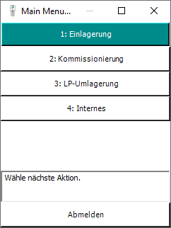 MDE-Anwendung: Startbildschirm Kommissionierwagen rüsten