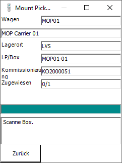MDE-Anwendung: Bestätigung der Zuweisung von Kommissionierbox zu Fach