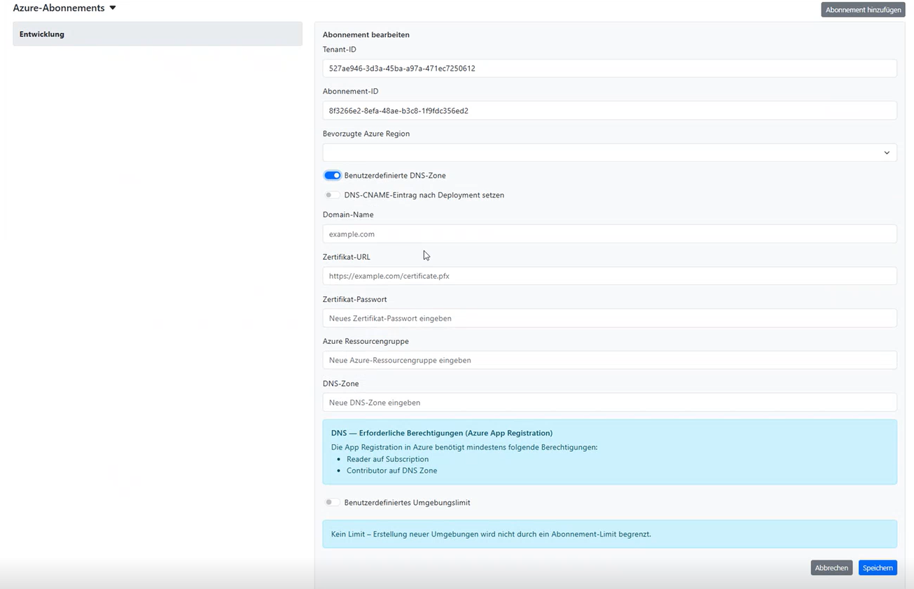 UAD Azure-Abonnements Forms