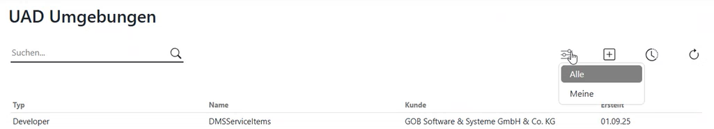 Filteroptionen in den UAD Umgebungen
