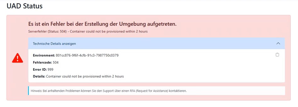 Status Fehler Aktivität