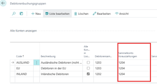 Vorauszahlungs-Forderungskonten einrichten