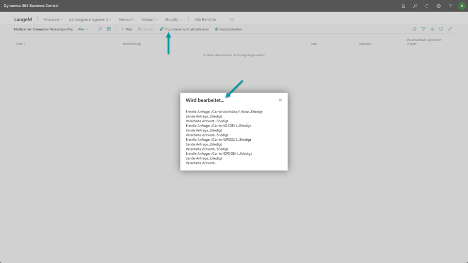 Importieren und aktualisieren Button