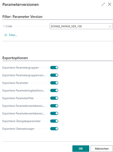 Parameterversionen: Code: SONNE_PARM_VER_100