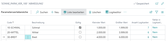 Parameterwertbereiche