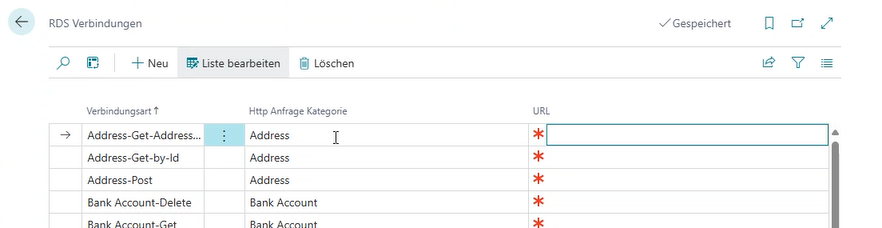 Zeigt die Liste der "RDS Verbindungen".